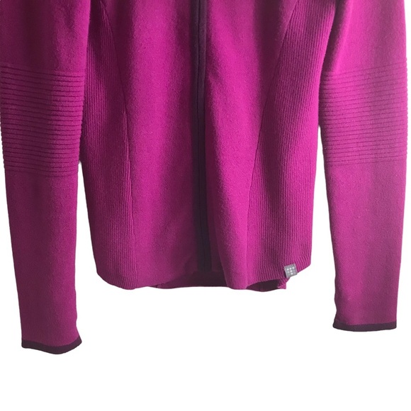 Title Nine‎ Small Wool Full Zip Mock Neck Magenta Sweater Jacket Thumbholes Golf - Picture 6 of 14
